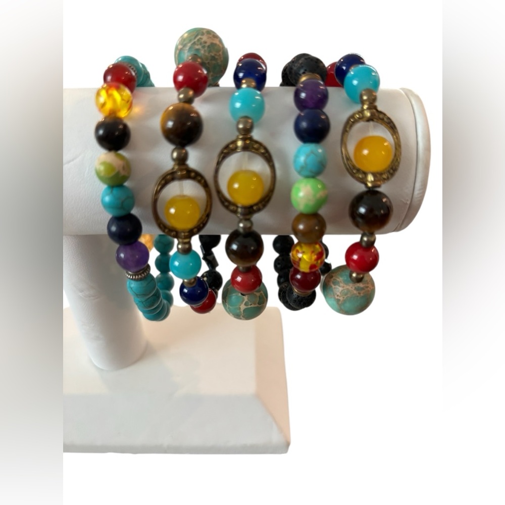 Turquoise 7 Chakra Natural Stone 5 Bracelet with Buddha Face#389